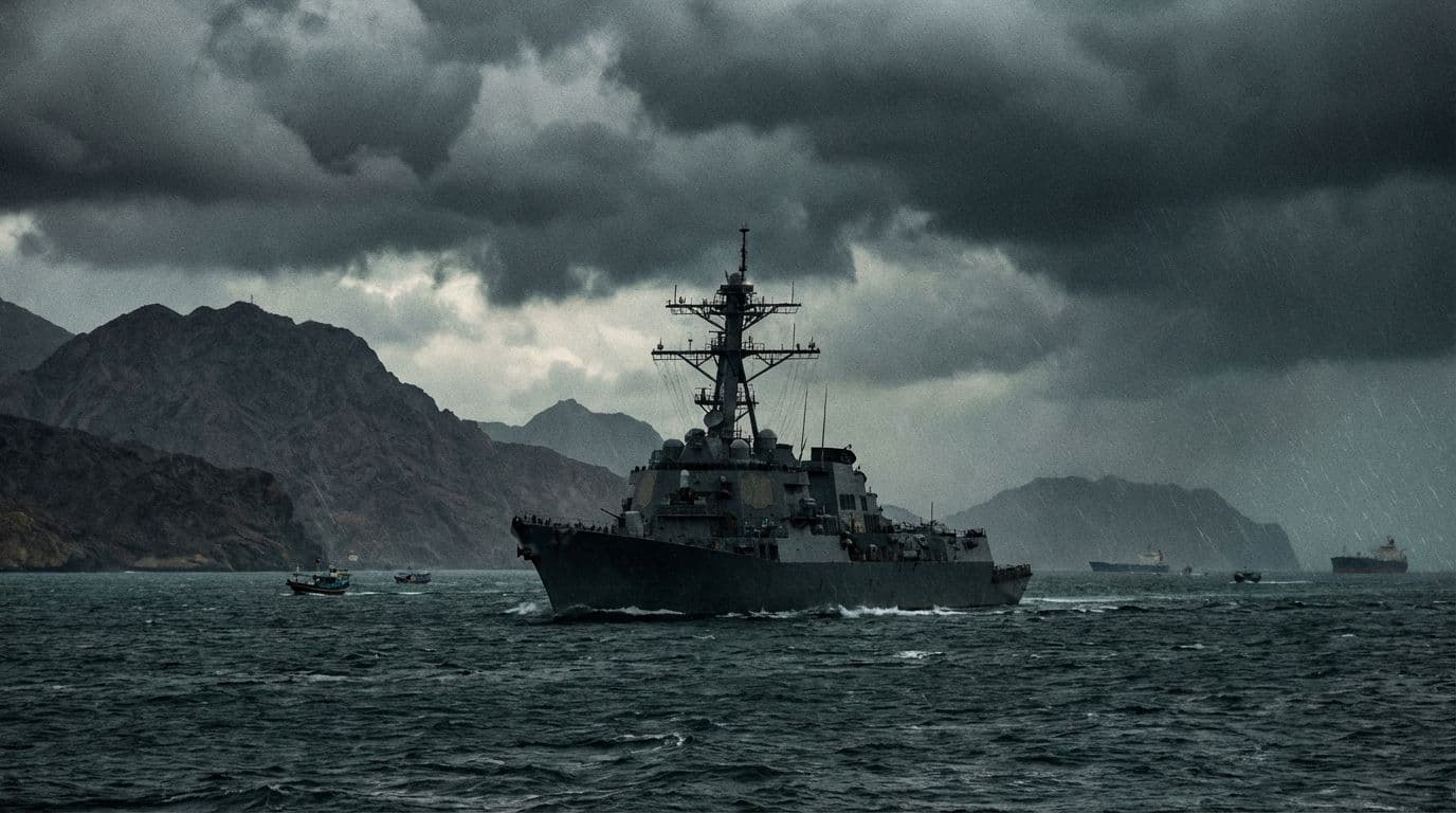Hürmüz Boğazı'nda seyir halinde olan bir savaş gemisi.
