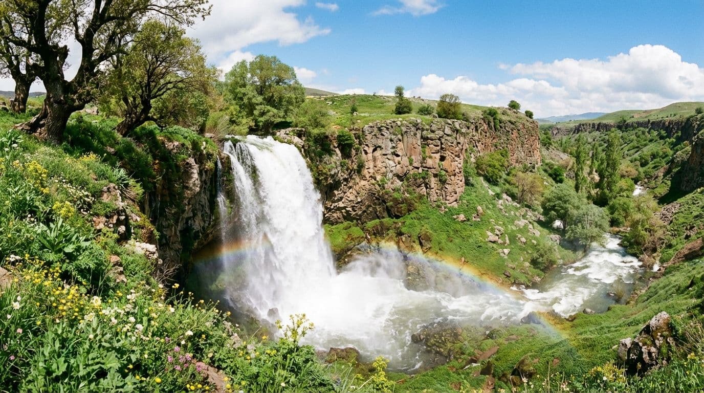 Bingöl'deki Çır Şelalesi, eriyen kar sularıyla coştu